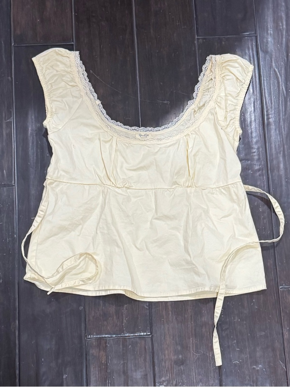 Brandy Melville Cream yellow Lace-Trim Scoop Neck Top